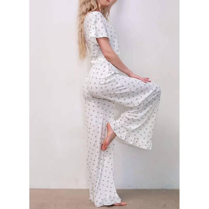 White Valentine's Day love pajamas pants three piece set for wholesale on Faire