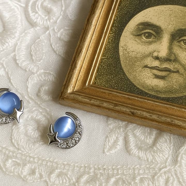 Wild & Free - Wholesale Stud/Post Earrings - Pequeños pendientes de luna y estrella,1