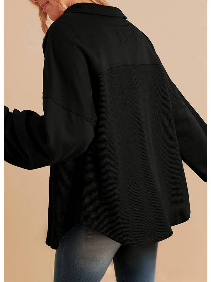 PartyEight - Wholesale Shirt Jacket/Shacket - Women's - Waffle Knit Patchwork Buttoned Oversized Shacket5