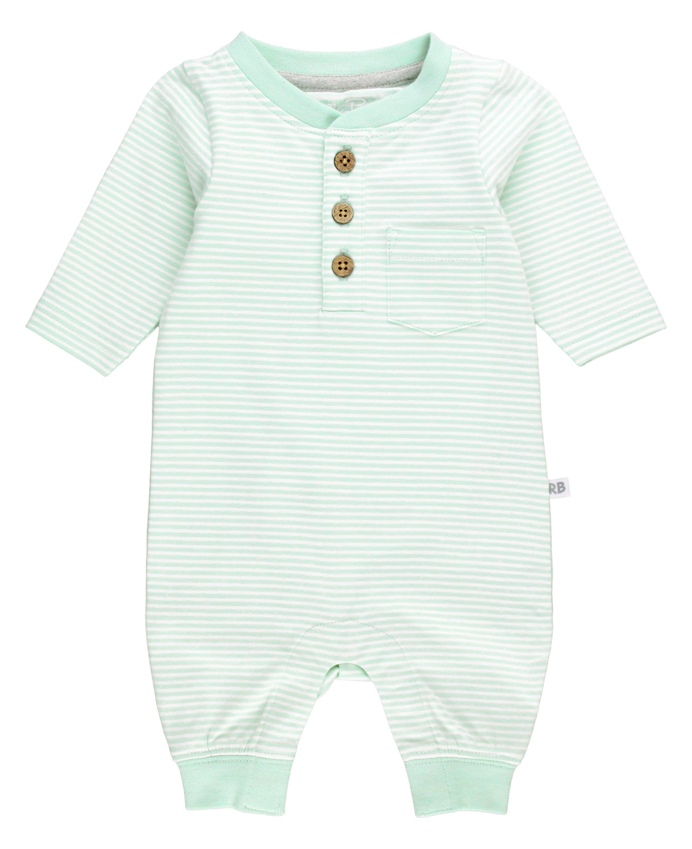 【月】 Henleyneck Knit Rompers美品 Wholesale Baby Tiny Mint Stripe Knit Henley Pocket Romper