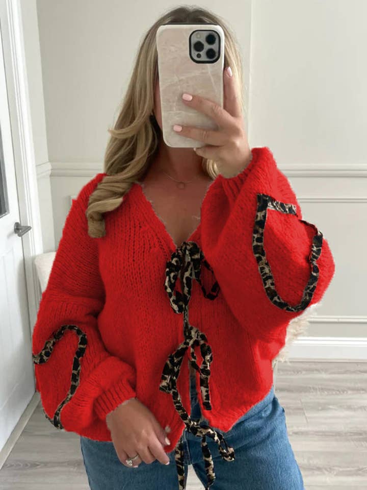 safistyle - Wholesale Knit Sweater - Women's - Tie-Front Knit Sweater with Heart Accents2