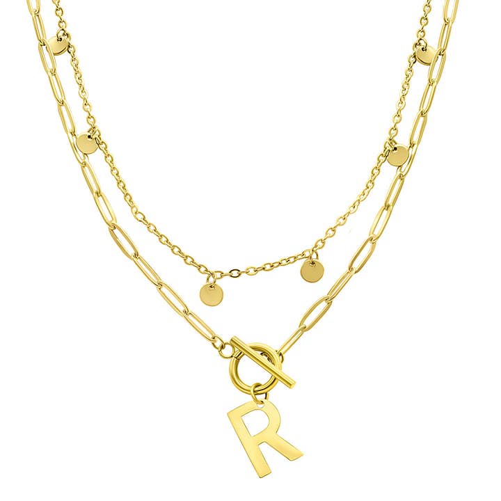 Adornia - Wholesale Pendant/Charm Necklace - Tarnish Resistant Confetti Paperclip Initial Toggle Necklace18