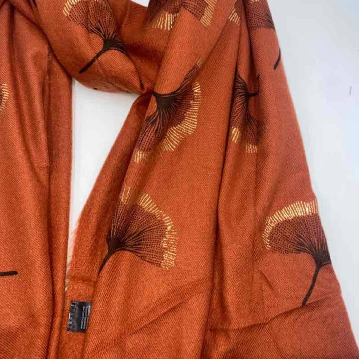 LINETA - Wholesale Scarf - Women's - Gingko Leaf Pattern Soft Scarf9