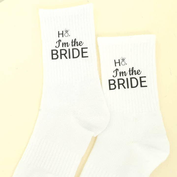 Women's Novelty "Ho I'm the Bride" Cotton Knit Crew Socks for wholesale by SP Sophia Collection