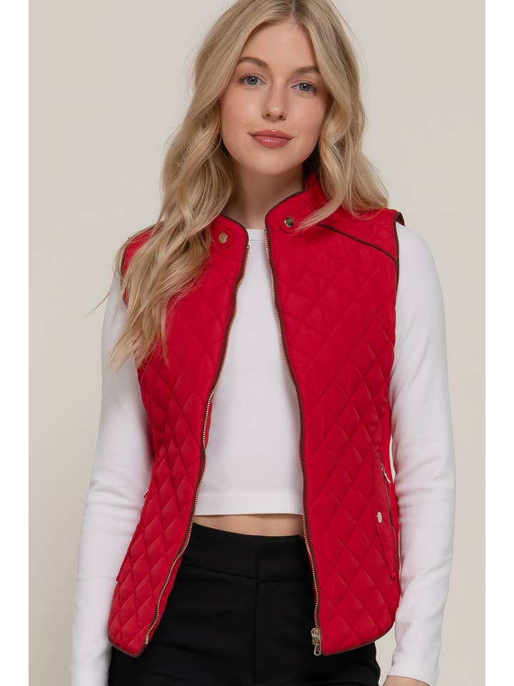 Active Basic | Active USA - Wholesale Outerwear Vest - Women's - Suede Piping Detail Rib Quilted Padding Vest8