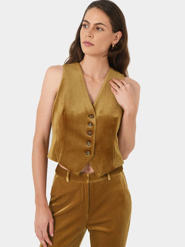 Dark Olive Forcast Women's Rowan Corduroy Vest for wholesale on Faire5