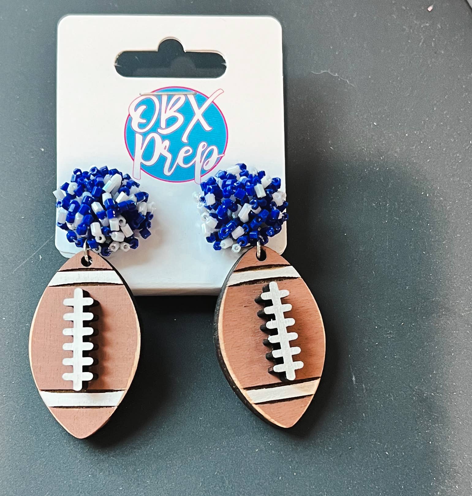 OBX Prep - Wholesale Dangle Earrings - Custom Team Bead Top Hand Painted Football Dangle Earrings0