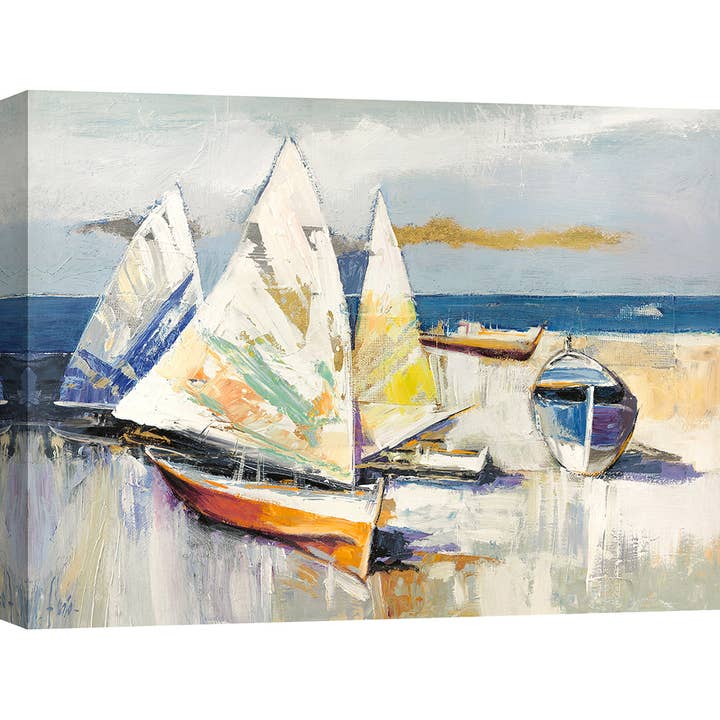 Pintura de paisaje marino: Florio, barcos en la playa para venta al por mayor de Selected Artworks Italia