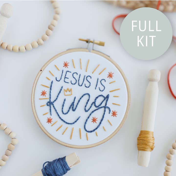 “Jesus Is King” Embroidery Kit (Abide Kids) for wholesale by Abide Embroidery Co.