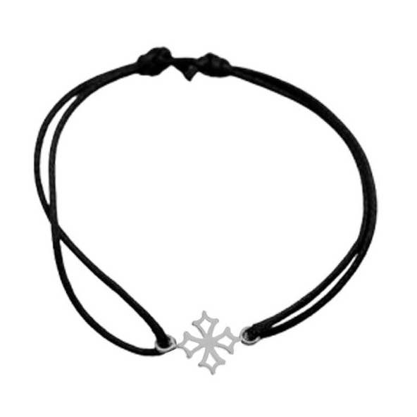 Kordelarmband mit okzitanischem Kreuz, rhodiniertes 925er Silber für den Großhandel von TALISMAN JEWELLERY (D&Fidanverdi, S.L.)