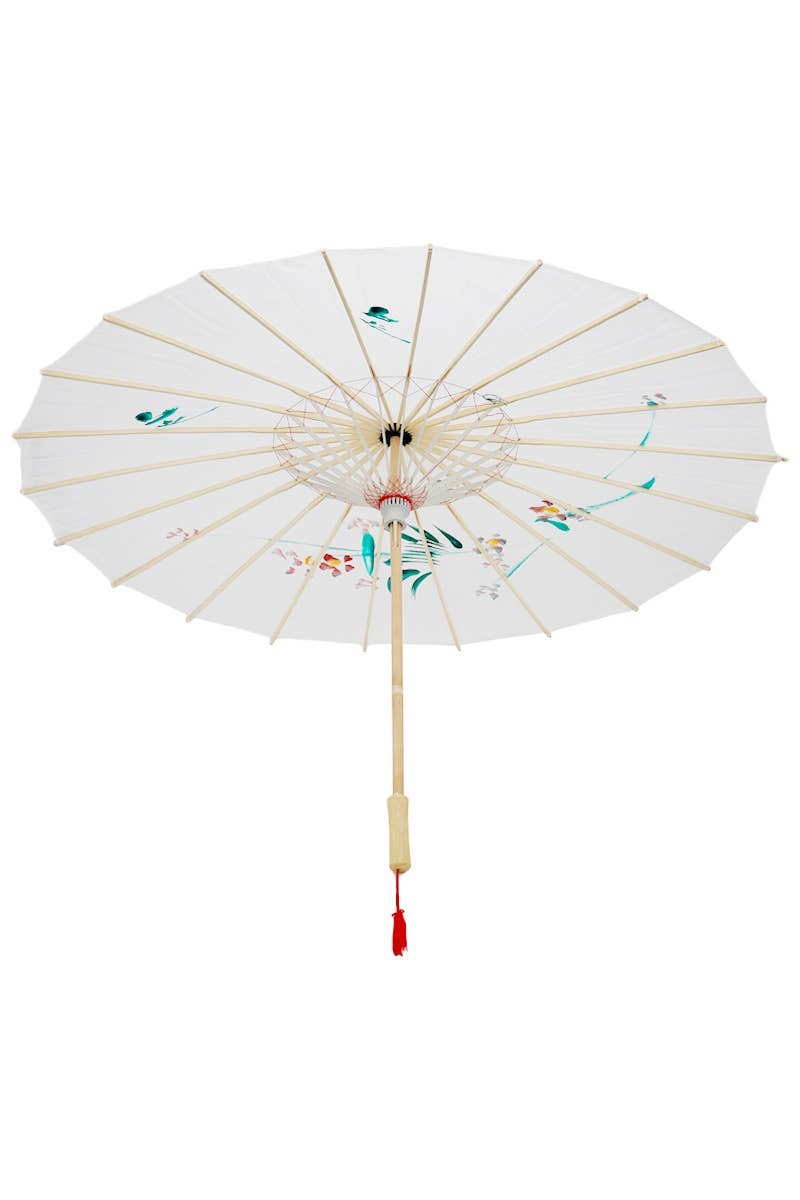 HVID Hvid solskærm parasol i oliepapir med blomsterdesign for engroshandel på Faire3