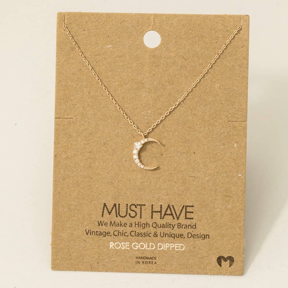Fame Accessories - Wholesale Pendant/Charm Necklace - Pave Crescent Moon Pendant Necklace4