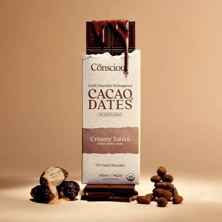 Date Sweetened Dark Chocolate - Creamy Tahini for wholesale by The Conscious Bar