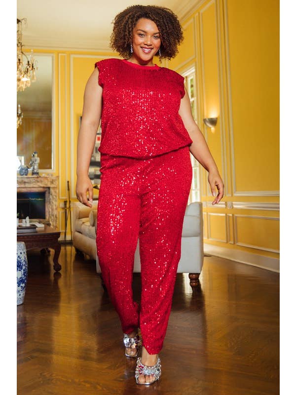 SKIES ARE BLUE - Wholesale Pants - Women's - Plus Size Sequin Long Pants
8