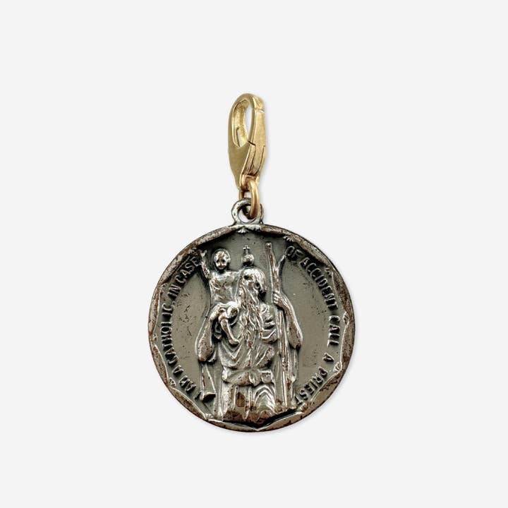 Lulu’s Petals - Wholesale Individual Charm/Pendant - Vintage aged silver Saint Anthony/ Christopher circular charm pendant1