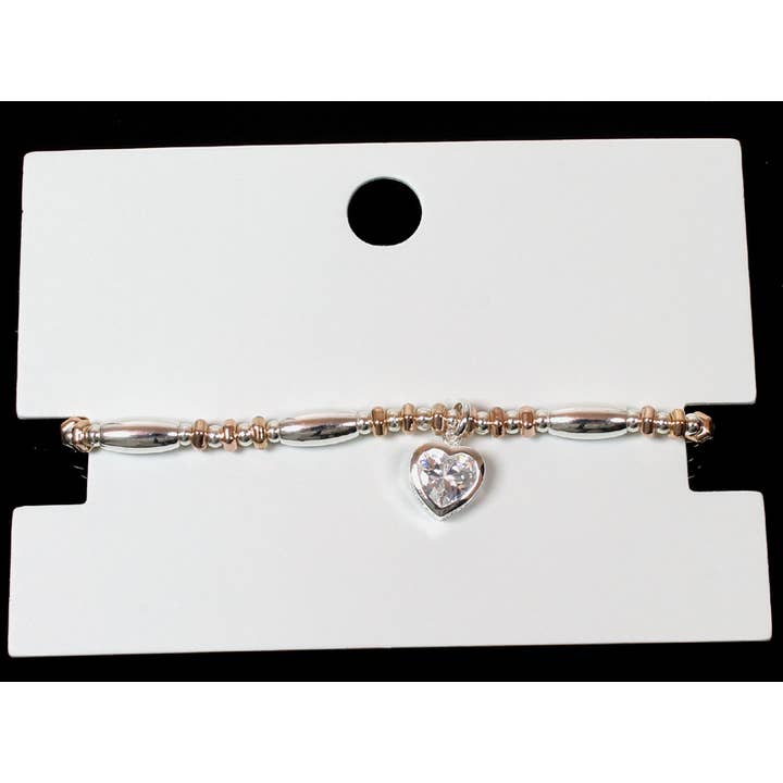 Assorted Beaded Elasticated Heart Charm Bracelet for wholesale by Western Counties Wholesale