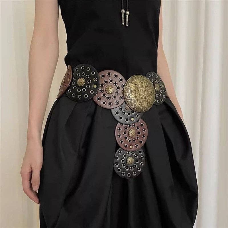 UZ Wholesale Store - Vendita all'ingrosso Cintura - Donna - Cintura a Blocchi di Colore Retrò con Borchie2