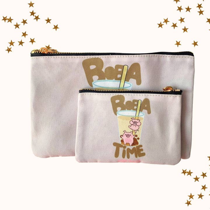 Giddy Piggies Boba Time Zipper Pouches for wholesale by Giddy Piggies