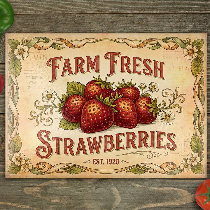 Strawberries Glass Cutting Board for wholesale by Beautiful Creations by Laney