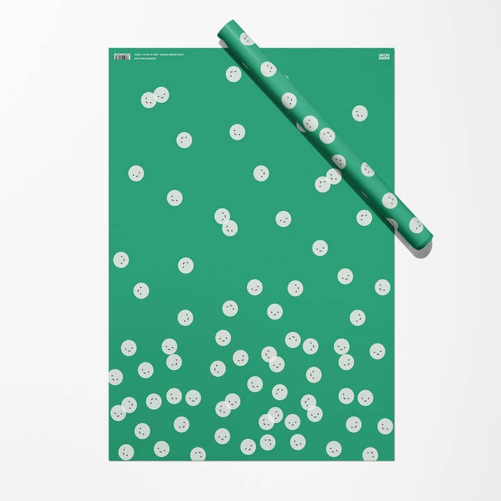 Graphic Factory - Wholesale Flat Wrap - Smiley Faces Gift Wrap | Green | Christmas wrapping paper
