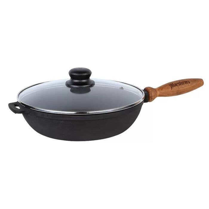 STP - Wholesale Cast Iron Skillet - Cast Iron Pan Brazier with Wooden Handle and Glass Lid