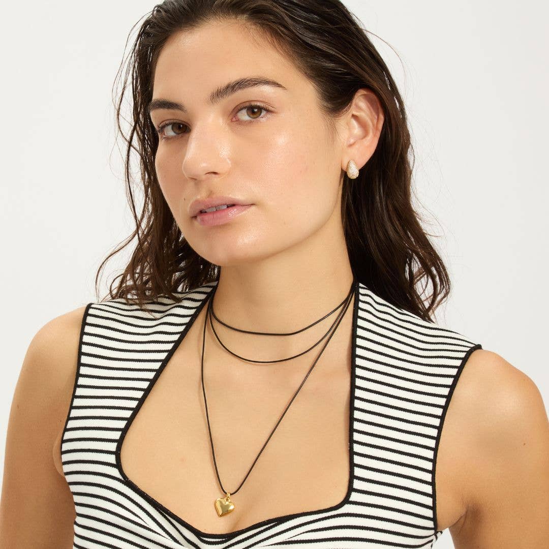 Adornia - Wholesale Pendant/Charm Necklace - Puffy Heart with Black Chord Bolo Necklace1