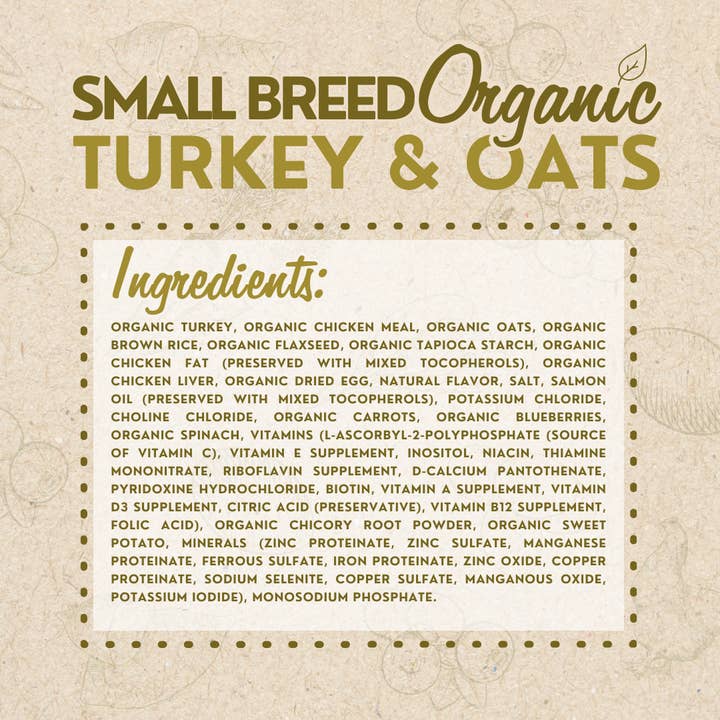 Tender & True Pet Nutrition - Wholesale Pet Food - Dog - Organic Small Breed Turkey & Oats Recipe Dry Dog Food, 4lb.