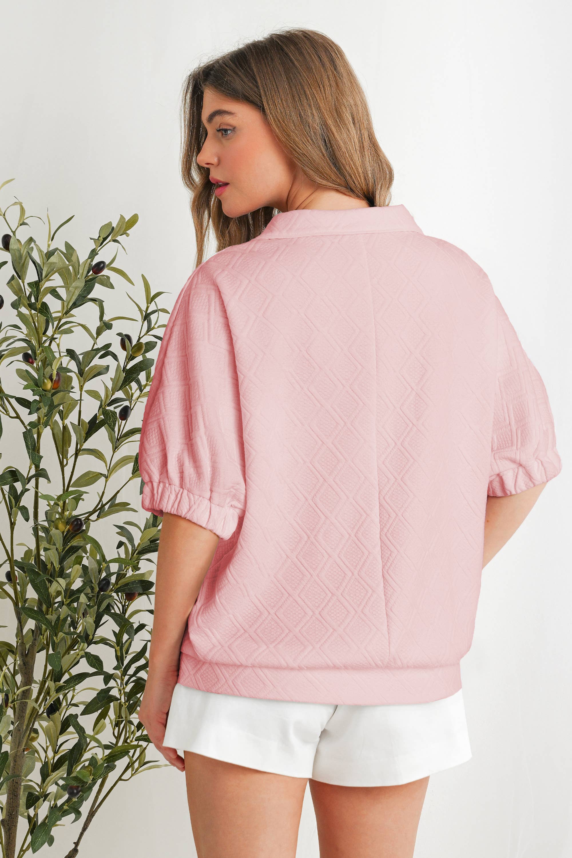 Aapparella - Wholesale Blouse - Women's - Textured Colorful Tape Zip Collared Top | S-XL6