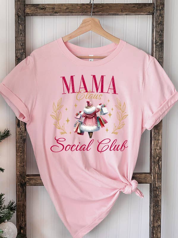 Christmas D Pink Mama Claus Social Club Shopping Era Tee 193225 for wholesale by Cali Boutique Wholesale