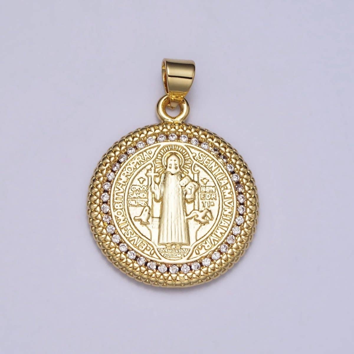 Aim Eternal - Wholesale Individual Charm/Pendant - Double Sided Saint Benedict SMQLIVB PAX VRSNSMV Round Gold Pendant | AA0760