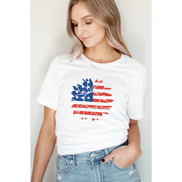plus størrelse amerikansk flag solsikke grafisk tee for engroshandel hos Bella Me