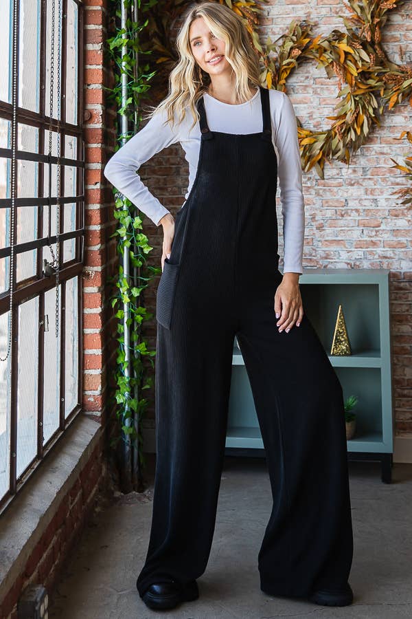 7th Ray - Vente Salopette – femme - Combinaison pantalon en maille côtelée avec bretelles ajustables et jambes larges J529326