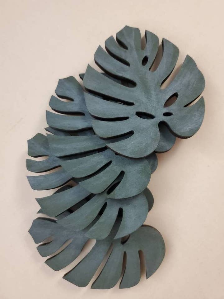 Monstera Leaf Wood Coasters Set, Monstera Leaf Coaster Dark for wholesale by Char & Beam