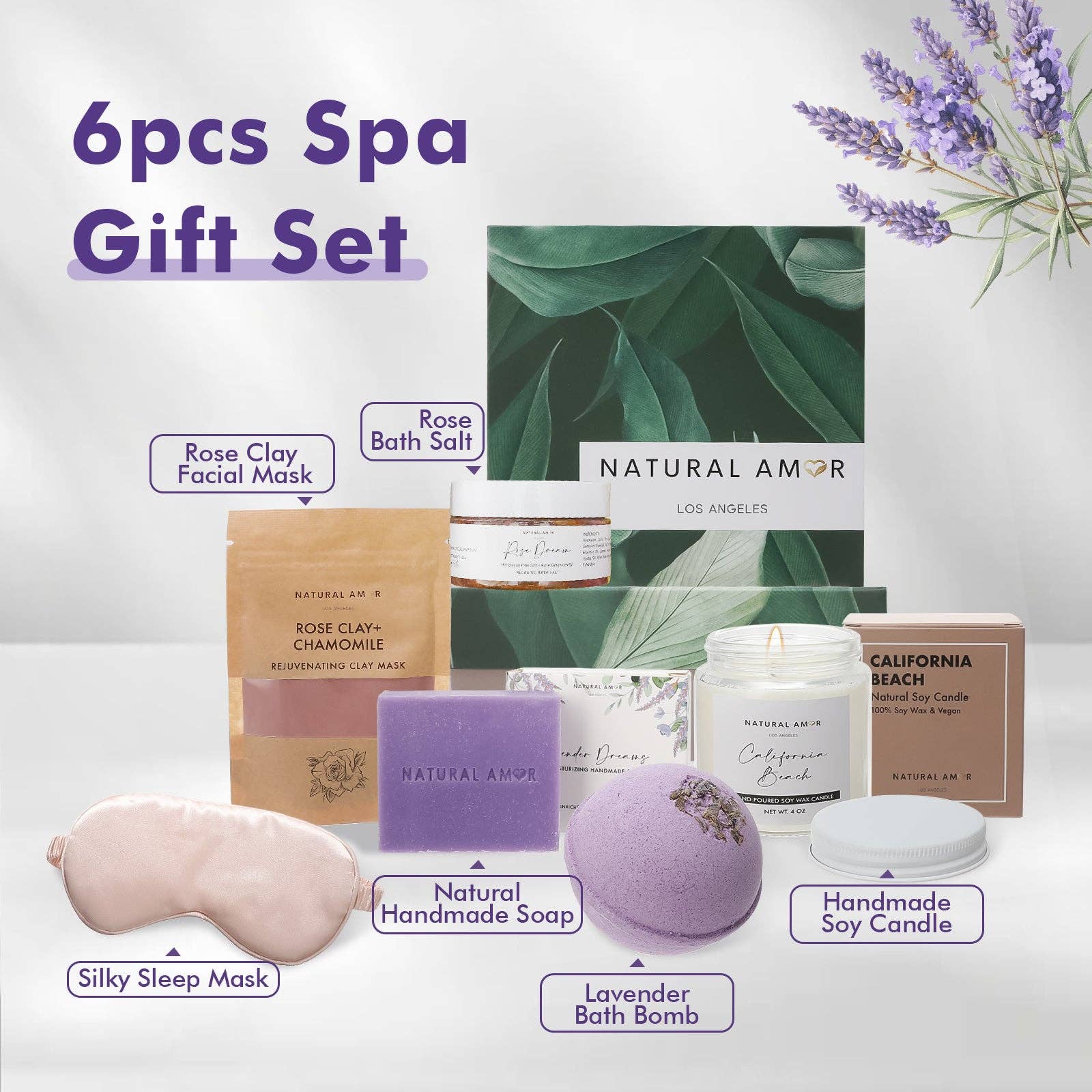 Natural Amor LLC - Wholesale Bath & Body Set - Relaxation Spa Gift Set with Candle, Soap, Bath Bomb3