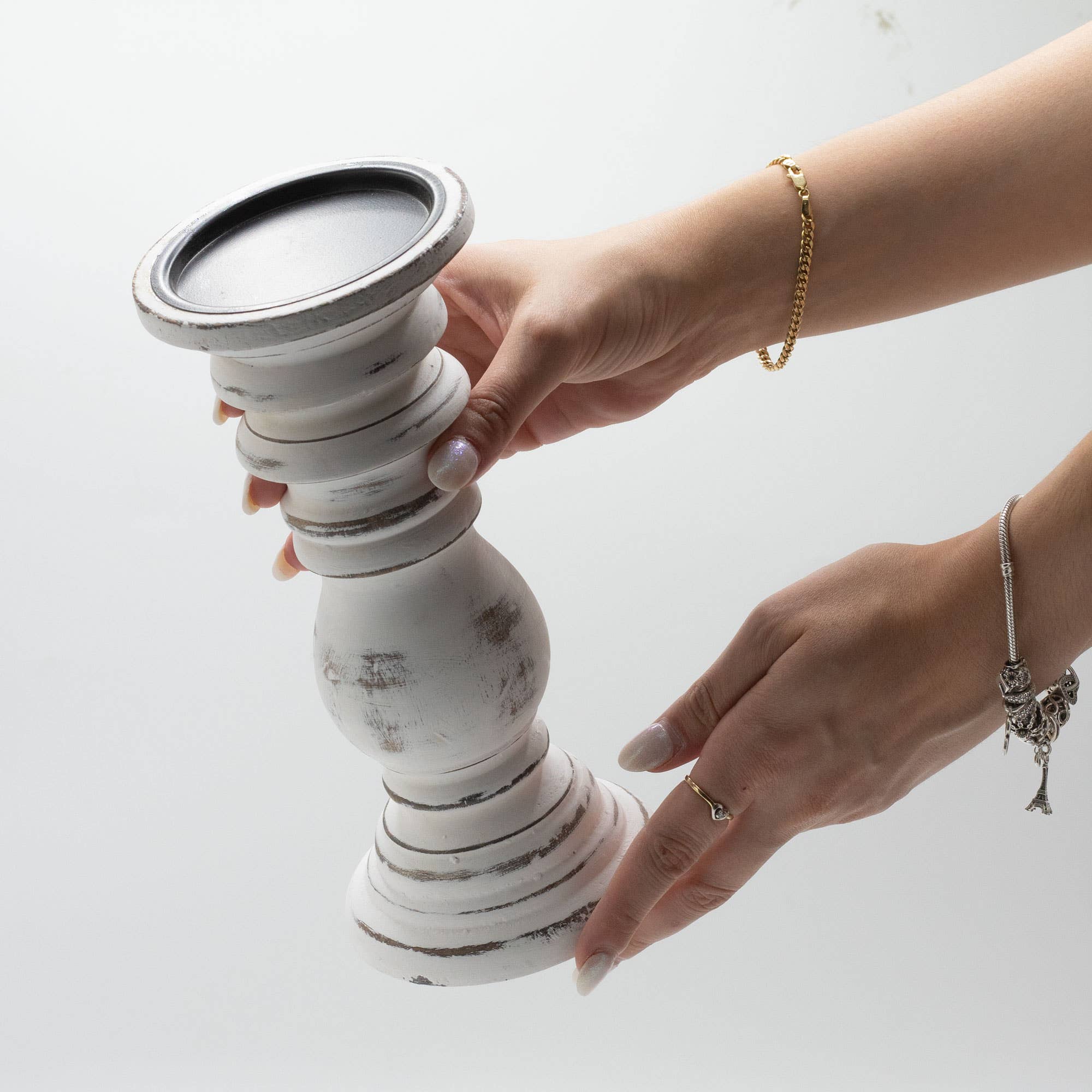 Ancient Wisdom – wholesale Candle holder – Classic Candle Stand - Whitewash -  23x10cm - Small2