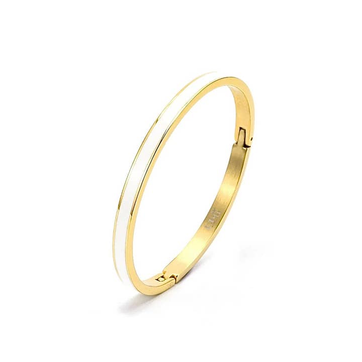 BG301GW B.Tiff "The Hamptons" White Enamel Gold Bangle Brace for wholesale by B.Tiff