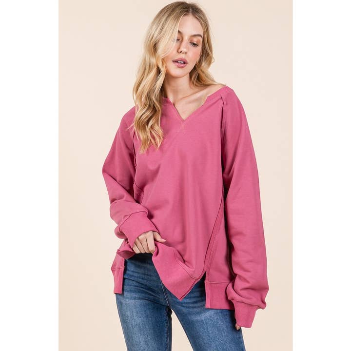 Cotton Split Neck Long Sleeve Sweatshirt for wholesale by LIME N CHILI