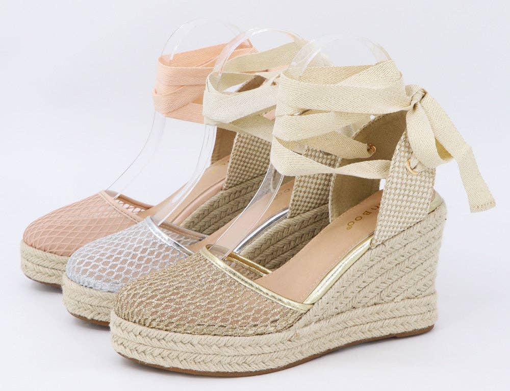 Mars Sky Shoes Wholesale - Vente Chaussures compensées – femme - Bamboo DITCH-21 Femmes Espadrilles Compensées Brillantes en Maille à Lacets - Pack de 12 Paires - 20,35/Paire1