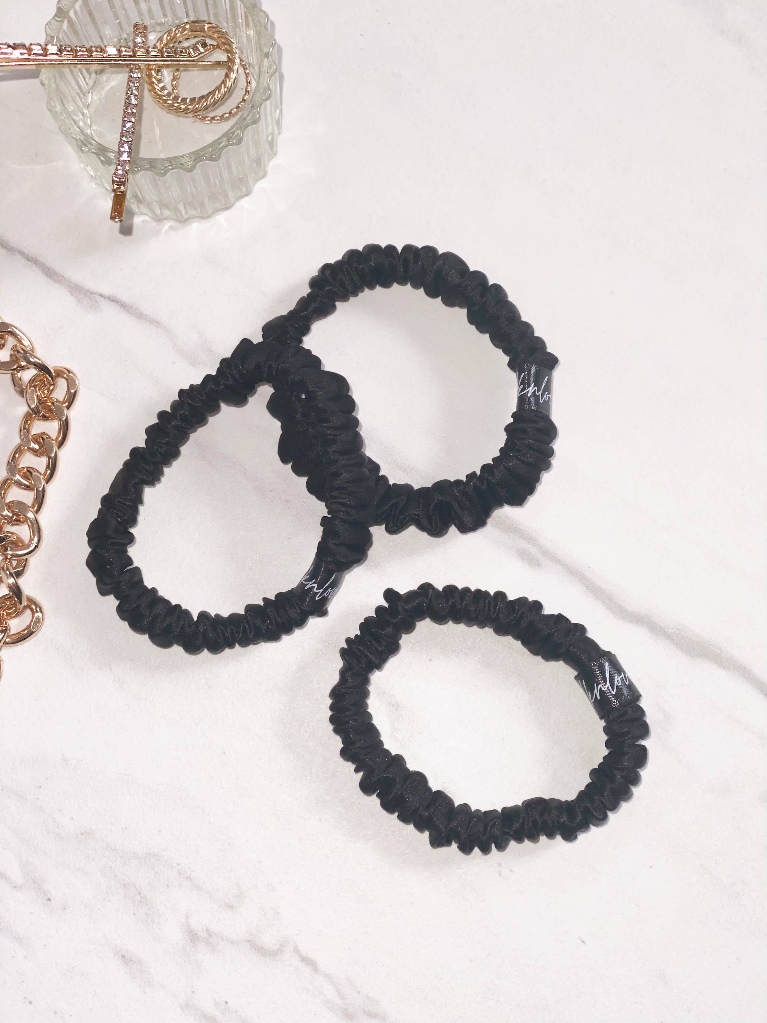 Silknlove Co. - Wholesale Scrunchie - Women's - Black Skinny Silk Scrunchie Set2