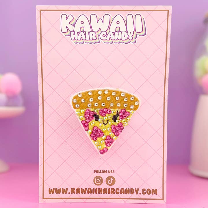 Grazioso fermaglio per capelli in cristallo Kawaii Pizza per la vendita all'ingrosso da parte di Kawaii Hair Candy