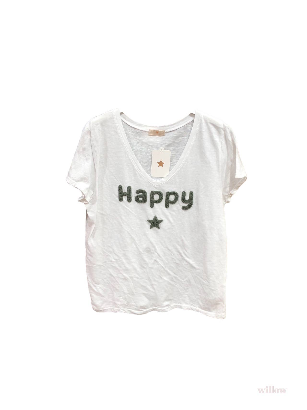 Moonsun - Vente T-shirt – femme - T-shirt coton Happy brode3
