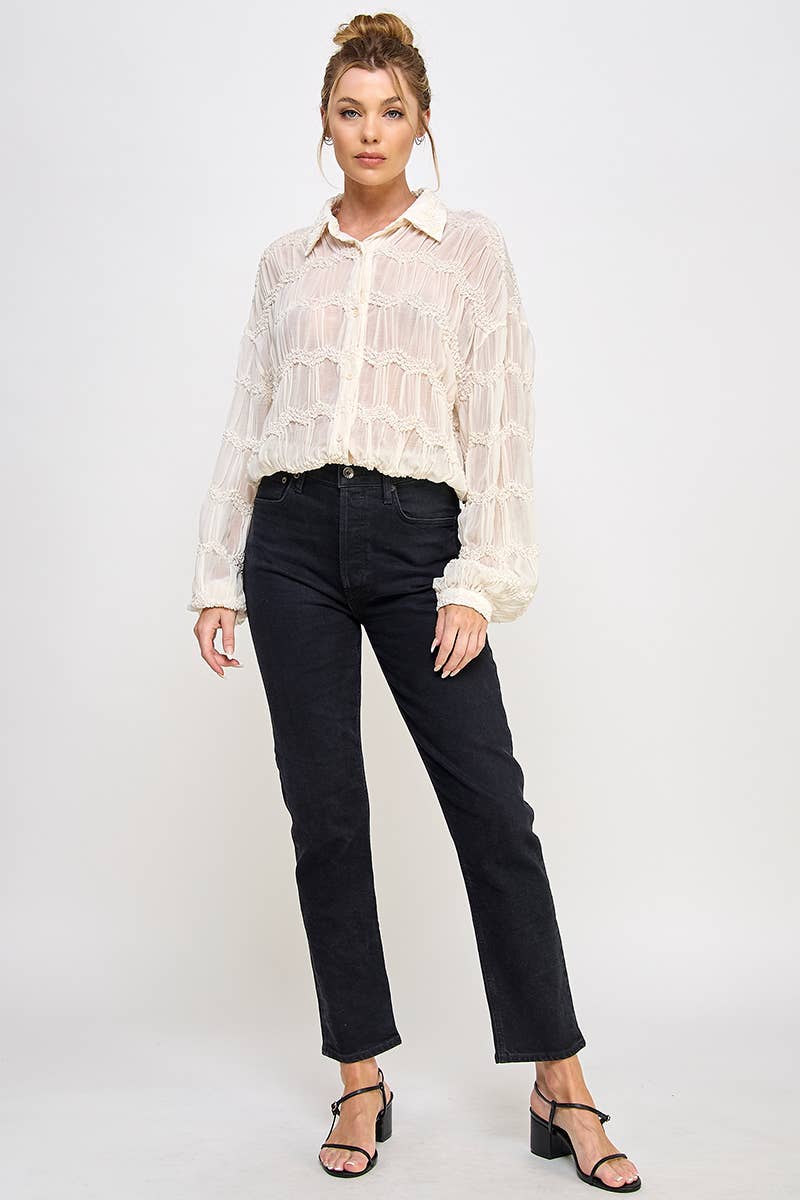 Allie Rose - Wholesale Button Down Shirt - Women's - Romantic Sheer Button Front Blouse7