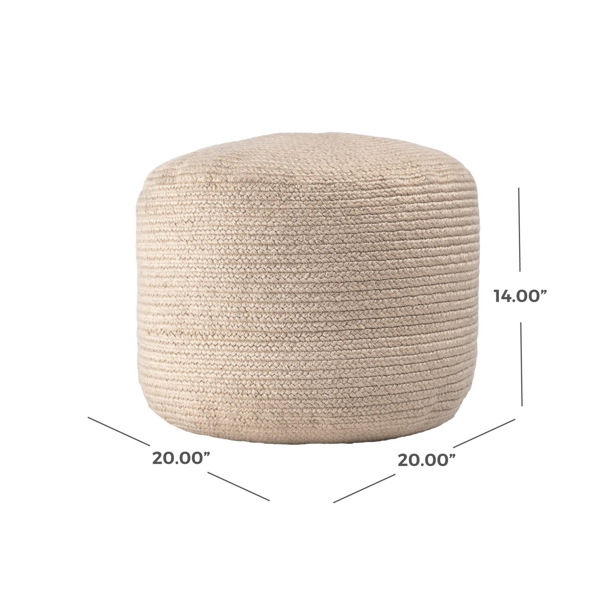 Beige Braided Indoor/Outdoor Filled Ottoman Pouf for wholesale on Faire2