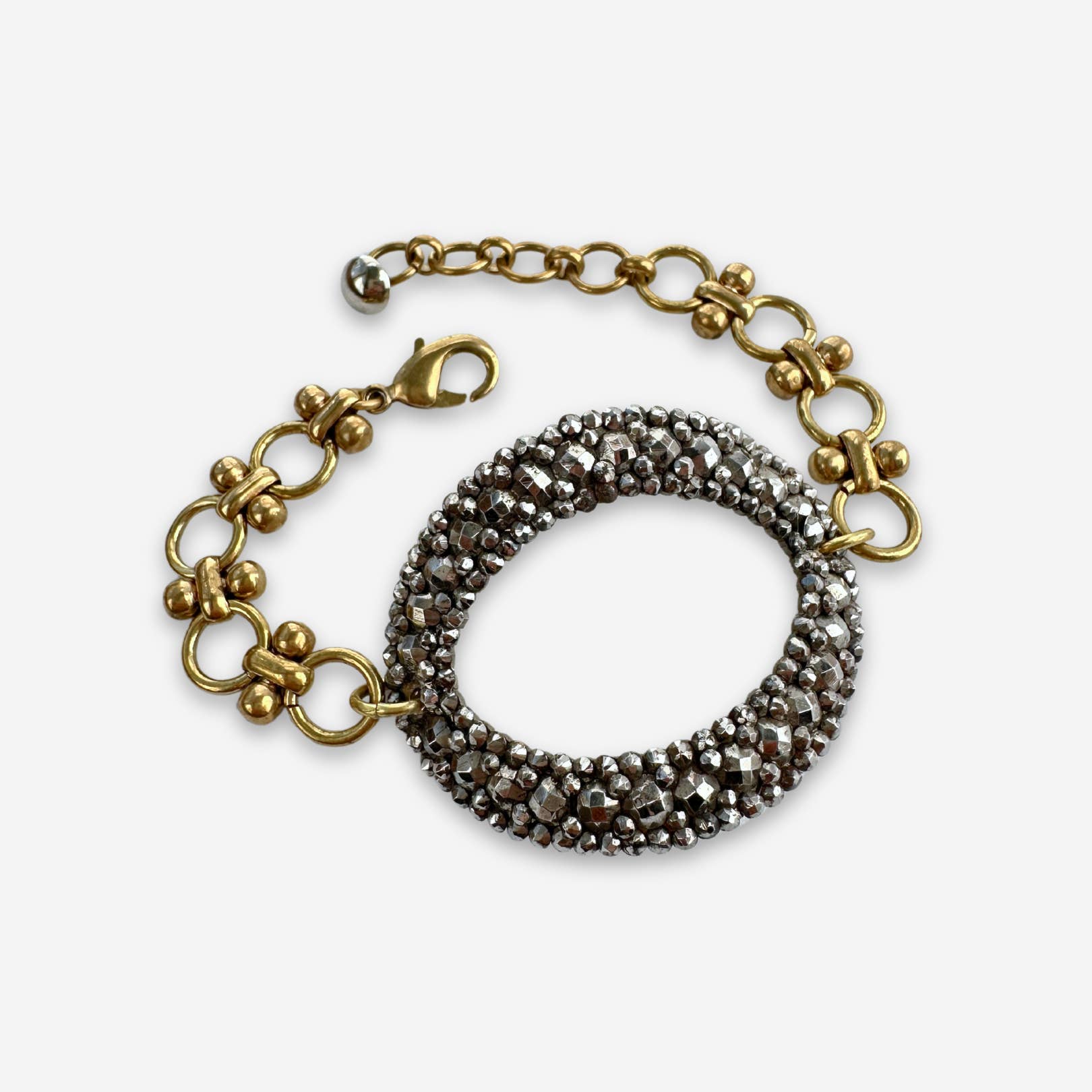 Lulu’s Petals - Wholesale Charm/Dangle Bracelet - Repurposed Vintage French steel cut oval shoe buckle bracelet with brass chain
