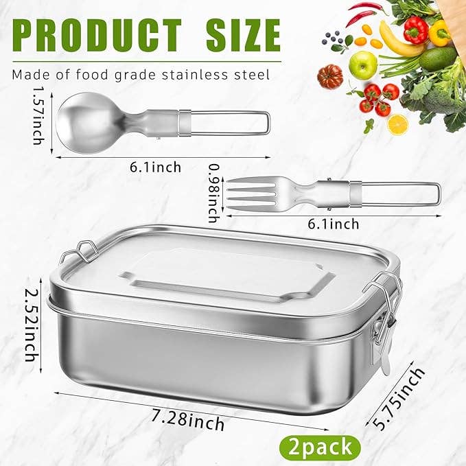 Crover - Wholesale Lunch Bag/Box - 1pc Stainless Steel Lunch Box with 2pc Foldable Utensils Set1