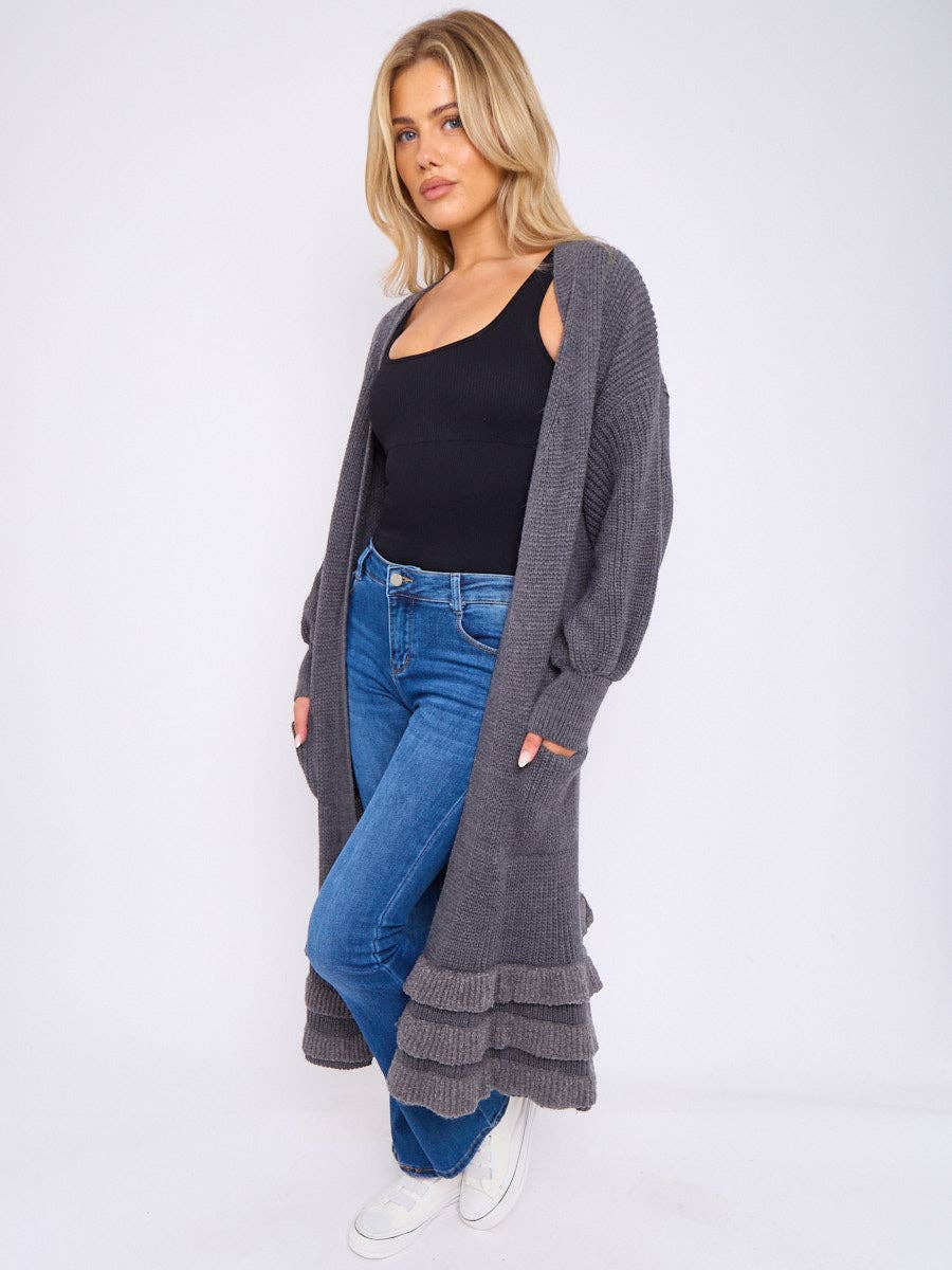 Stylewise Direct – Engroshandel Cardigan - Dame – Strikket åben cardigan med ballonærmer med flæser2