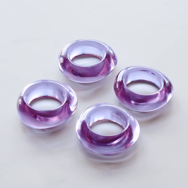 Lavender Napkin Rings / set of 4 / hand cast colored glass for wholesale by Goldie Home