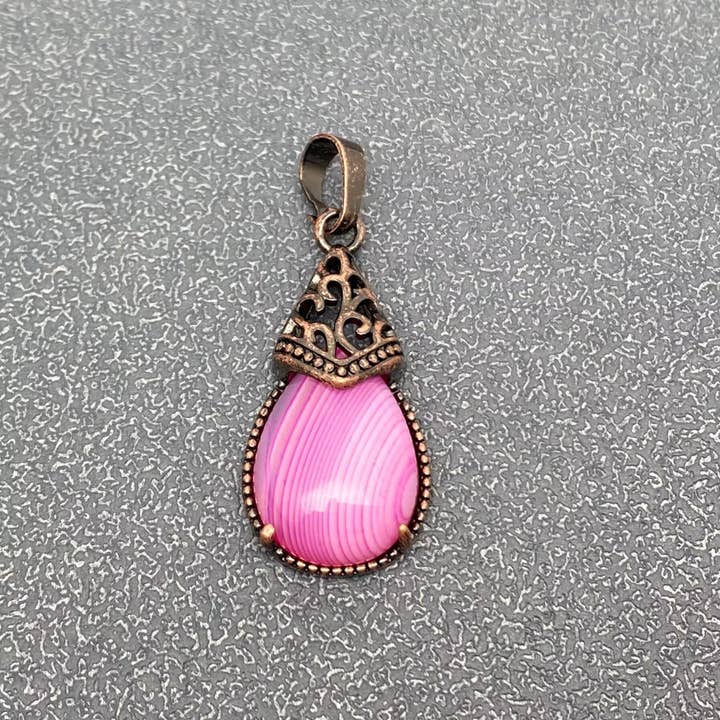 Mio Queena - Wholesale Individual Charm/Pendant - Drop-shaped Natural Stone Bronze Charms (Single Pendant) -CS39