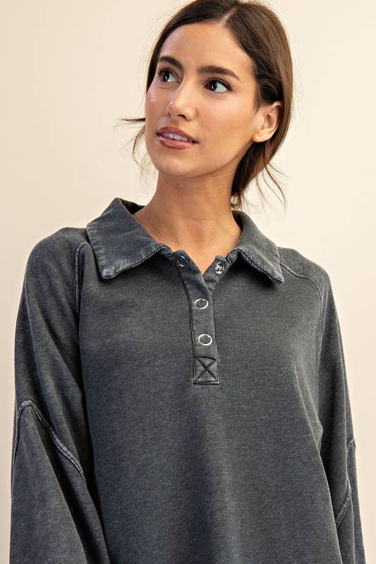 Sunday Morning - Wholesale Sweatshirt - Women's - T170037 LONG SLEEVE MINERAL WASHED POLO SWEATSHIRT7