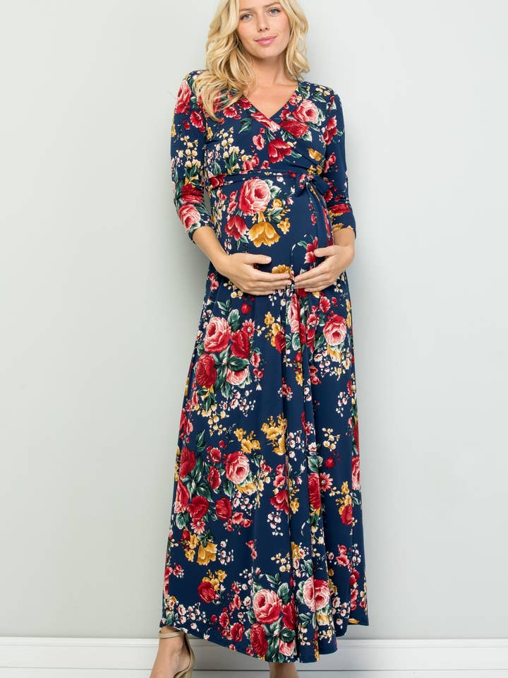 Remi Floral Surplice Maxi Dress for wholesale by My Bump